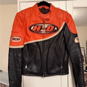 Harley-Davidson Black and Orange Leather Jacket Size Small